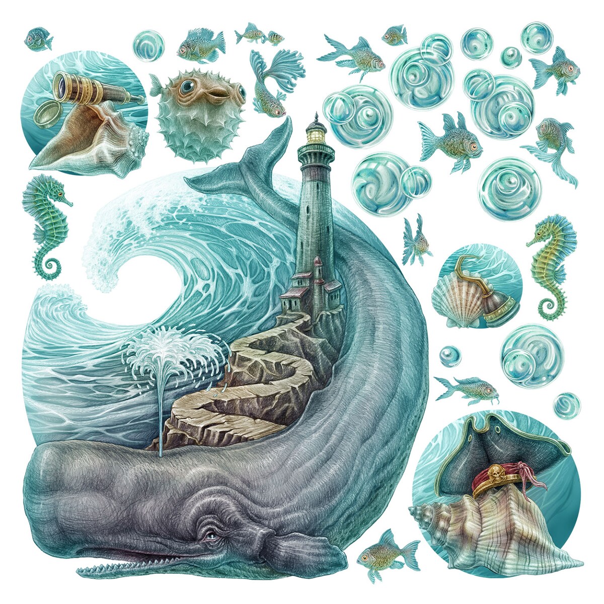 Zestaw naklejek na ścianę, Latarnia morska, 130cm