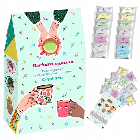 Herbaciany zestaw upominkowy 12 najlepszych smaków BESTSELLERY CUP&YOU - herbaty sypane liściaste na prezent upominek dla kobiety faceta mężczyzny