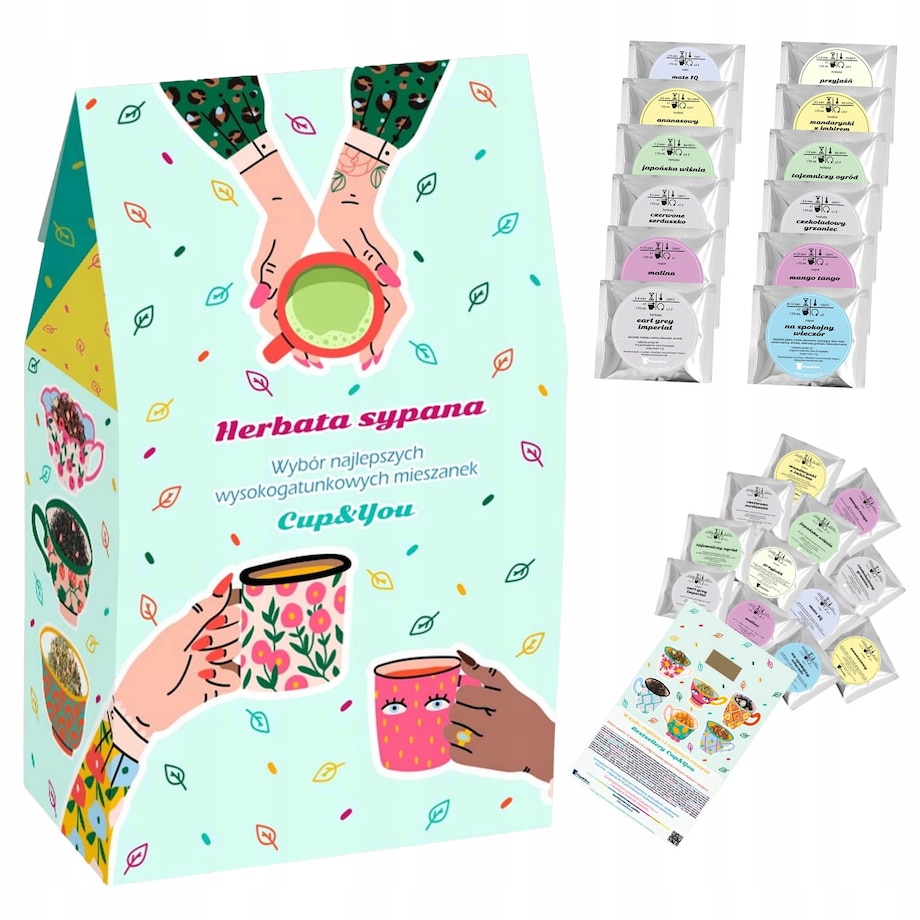 Herbaciany zestaw upominkowy 12 najlepszych smaków BESTSELLERY CUP&YOU - herbaty sypane liściaste na prezent upominek dla kobiety faceta mężczyzny