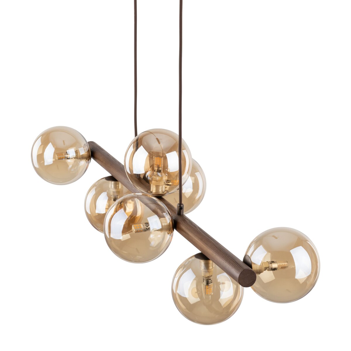 Lampa wisząca TK Lighting ESTERA WOOD 11096, 7xG9, bursztynowe szkło, drewno, glamour