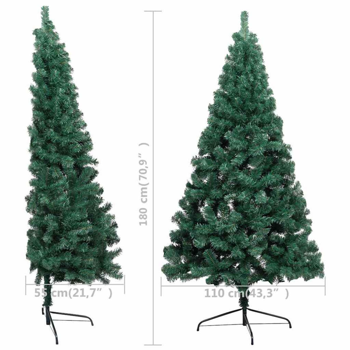 vidaXL Choinka z lampkami i bombkami, połówka, zielona, 180 cm