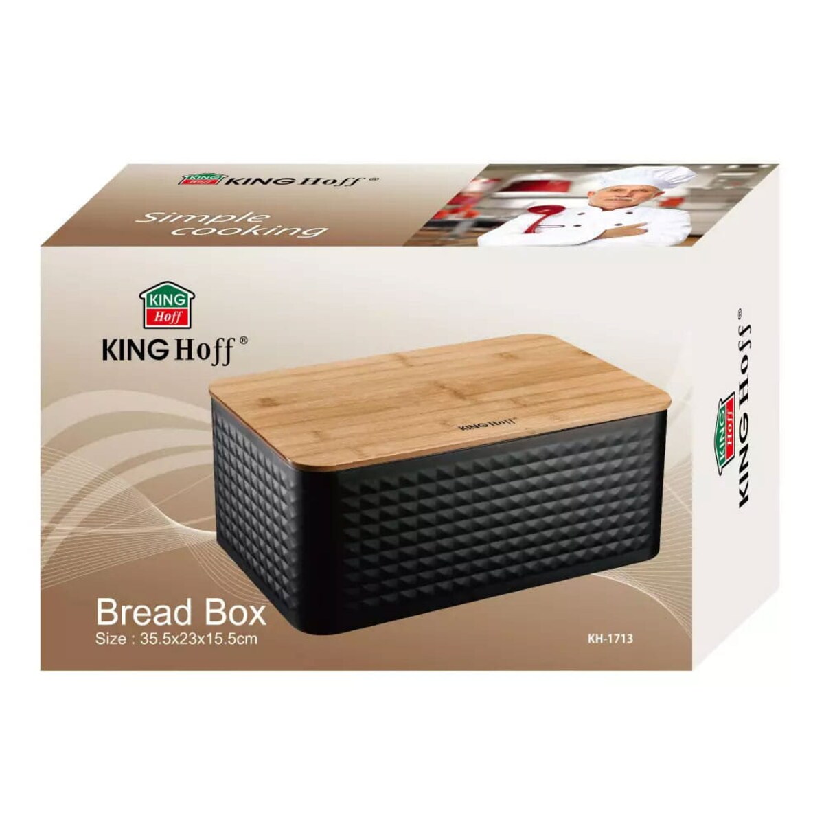 Chlebak stalowy z deską do krojenia pojemnik na chleb pieczywo czarny KINGHOFF