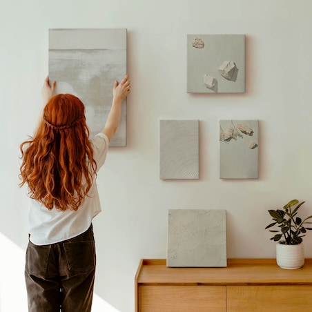 Zestaw 5 obrazów na płótnie - Piasek kamienie boho tekstura - beżowy