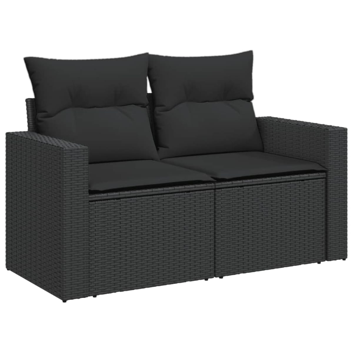 vidaXL Sofa ogrodowa z poduszkami, 2-osobowa, czarna, z polirattanu