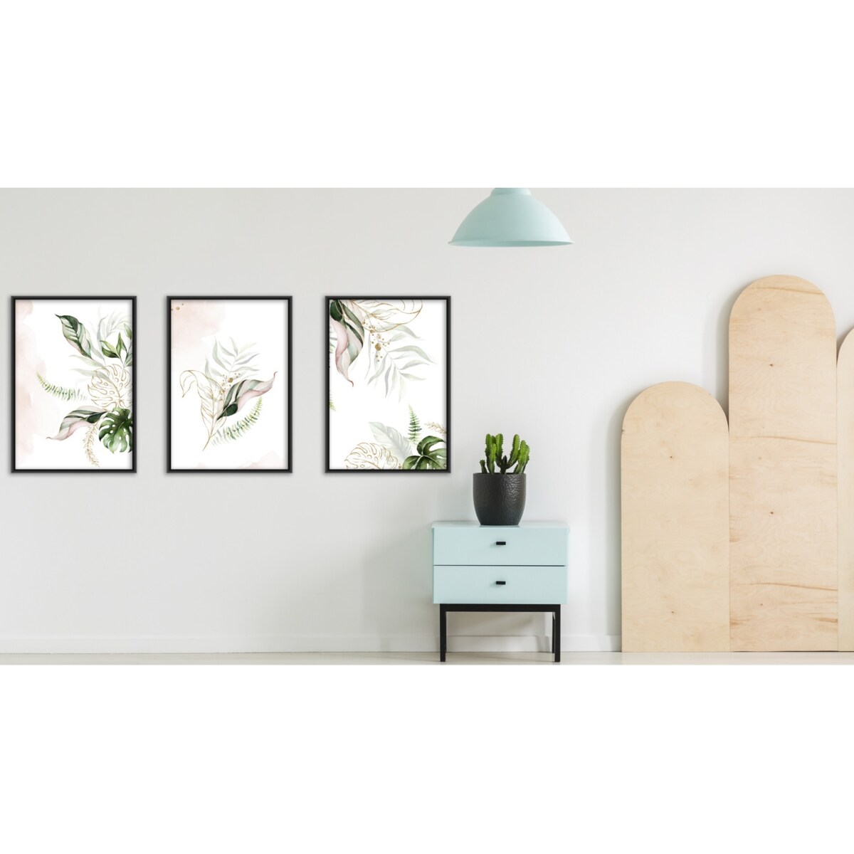 Zestaw 3x Plakat W Ramie AKWARELOWE Liście W Stylu Boho 30x40cm