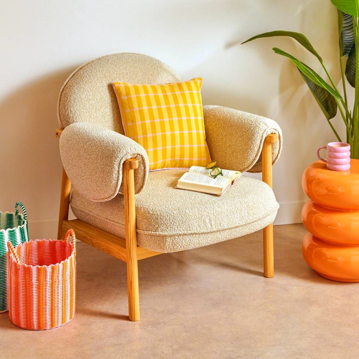 Stolik pomocniczy, boczny, Stoneto glossy, pomarańczowy, 43x35x35cm