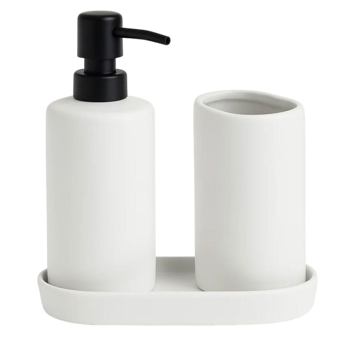 Zestaw łazienkowy PLY, ceramiczny dozownik, kubek i taca