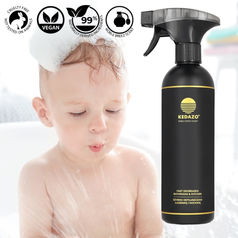 Płyn do odtłuszczania kuchni i łazienki -KEDAZO Fast Degreaser — szybki, skuteczny odtłuszczacz do kuchni i łazienki.