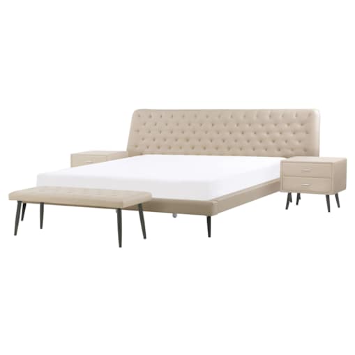 Zestaw mebli do sypialni ekoskóra 160 x 200 cm beżowy ESSONNE