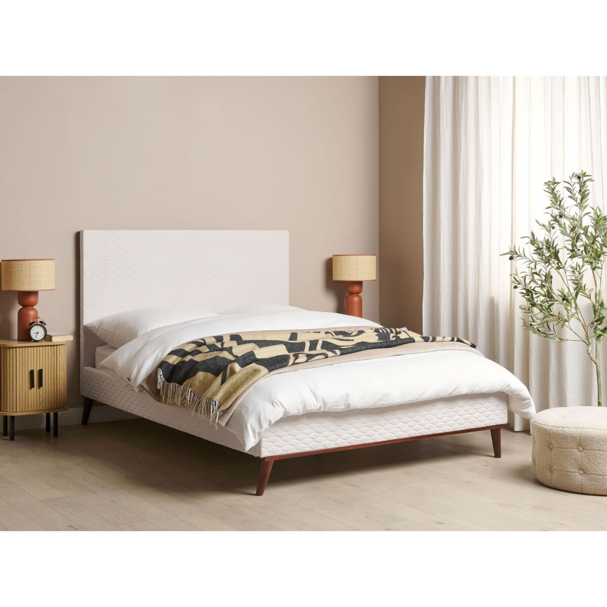 Łóżko welurowe 140 x 200 cm złamana biel BAYONNE