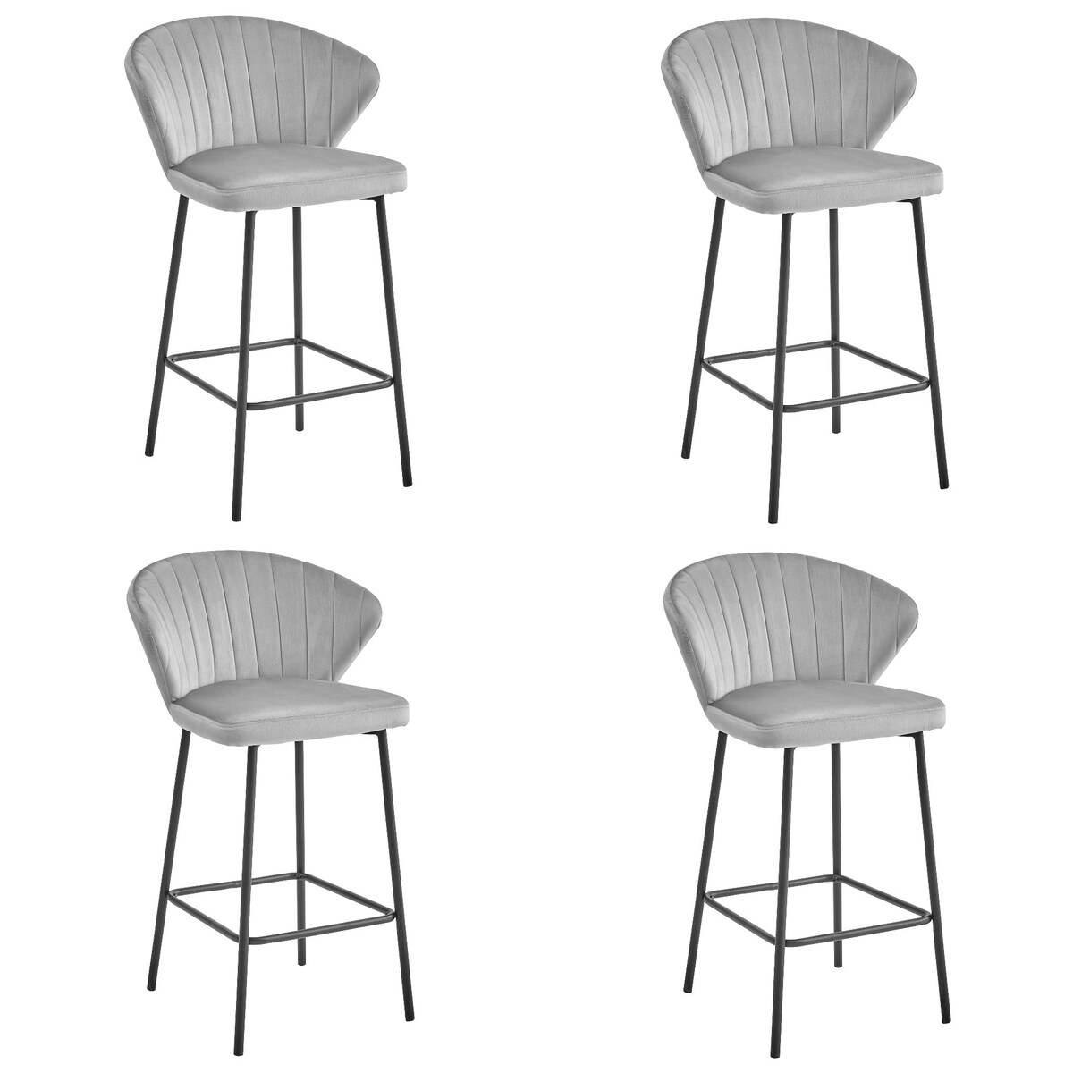 Hoker Do Jadalni Kuchni Baru Wysoki Gatta - Aksamit Srebrno-Szary / Nogi Czarne X 4