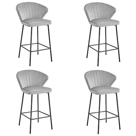 Hoker Do Jadalni Kuchni Baru Wysoki Gatta - Aksamit Srebrno-Szary / Nogi Czarne X 4