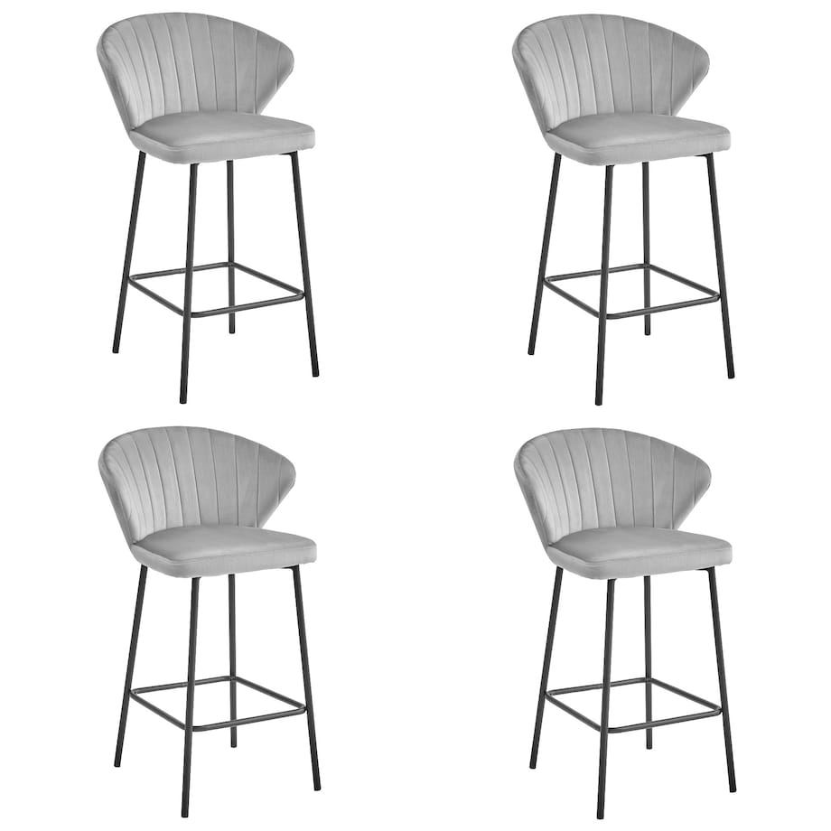 Hoker Do Jadalni Kuchni Baru Wysoki Gatta - Aksamit Srebrno-Szary / Nogi Czarne X 4