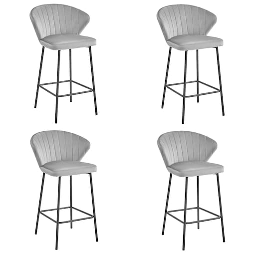 Hoker Do Jadalni Kuchni Baru Wysoki Gatta - Aksamit Srebrno-Szary / Nogi Czarne X 4