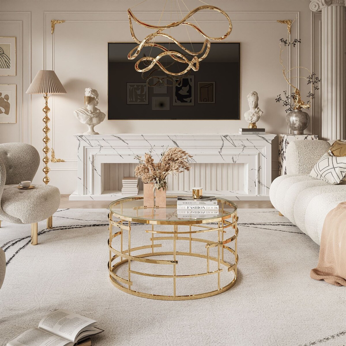 Stolik kawowy LAVINIO złoty chrom szklany blat