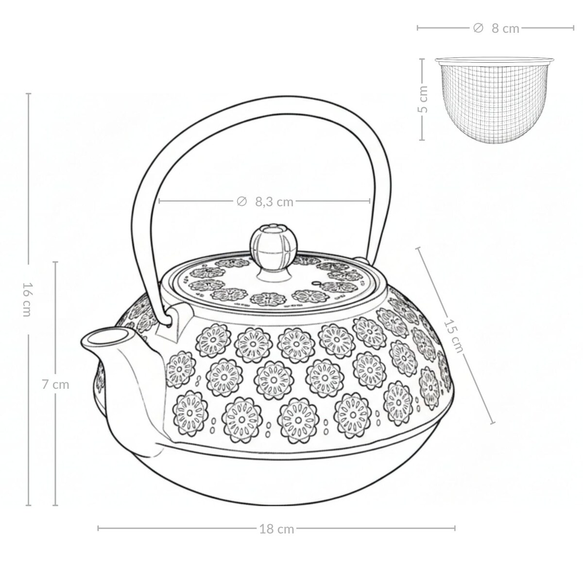 Czajnik żeliwny z zaparzaczem KUMO, 1000 ml