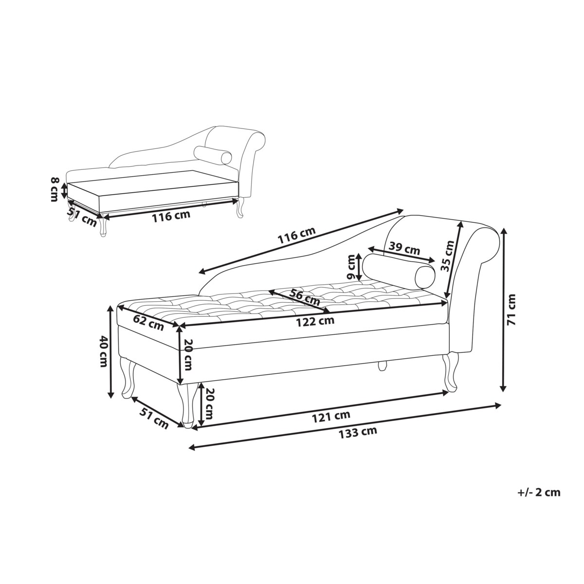 Szezlong welurowy ze schowkiem prawostronny beżowy PESSAC