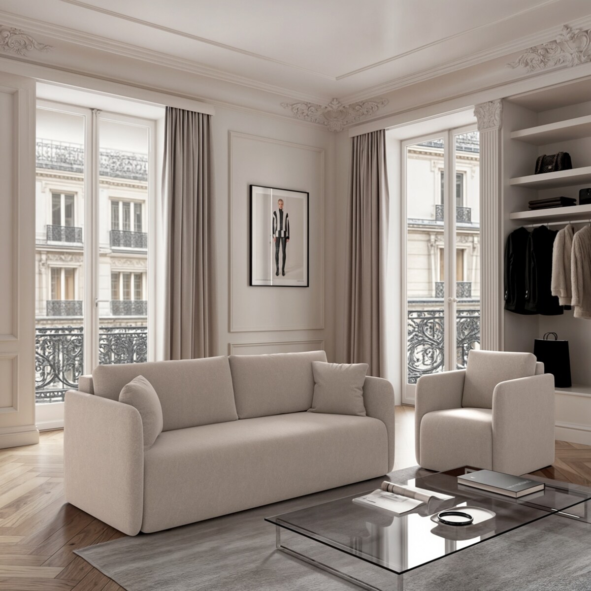 Sofa 3 osobowa Chaum rozkładana jasnobeżowa