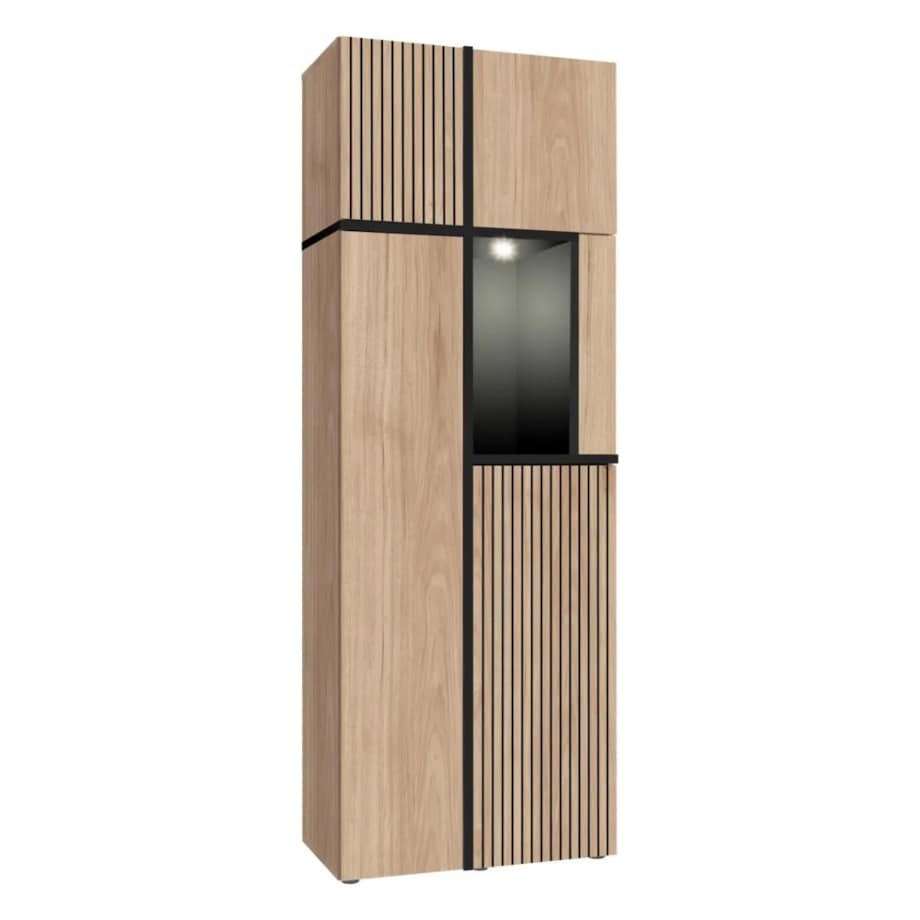 Witryna wysoka CROSS LED hickory jackson/czarna