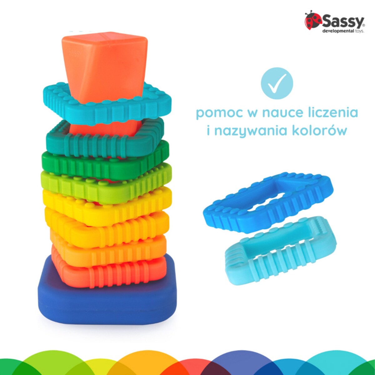 Zakręcona wieża z klocków – zabawka sensoryczna dla niemowląt i dzieci, Sassy