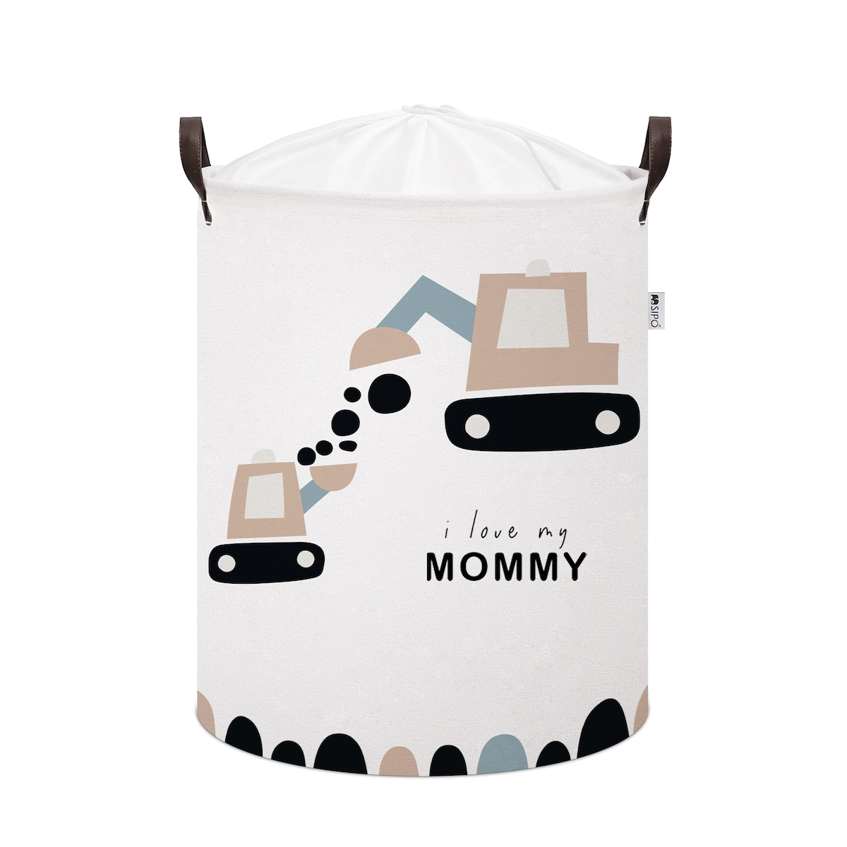 bawełniany kosz na zabawki sipo, zamykany na ściągacz, koparki, xl