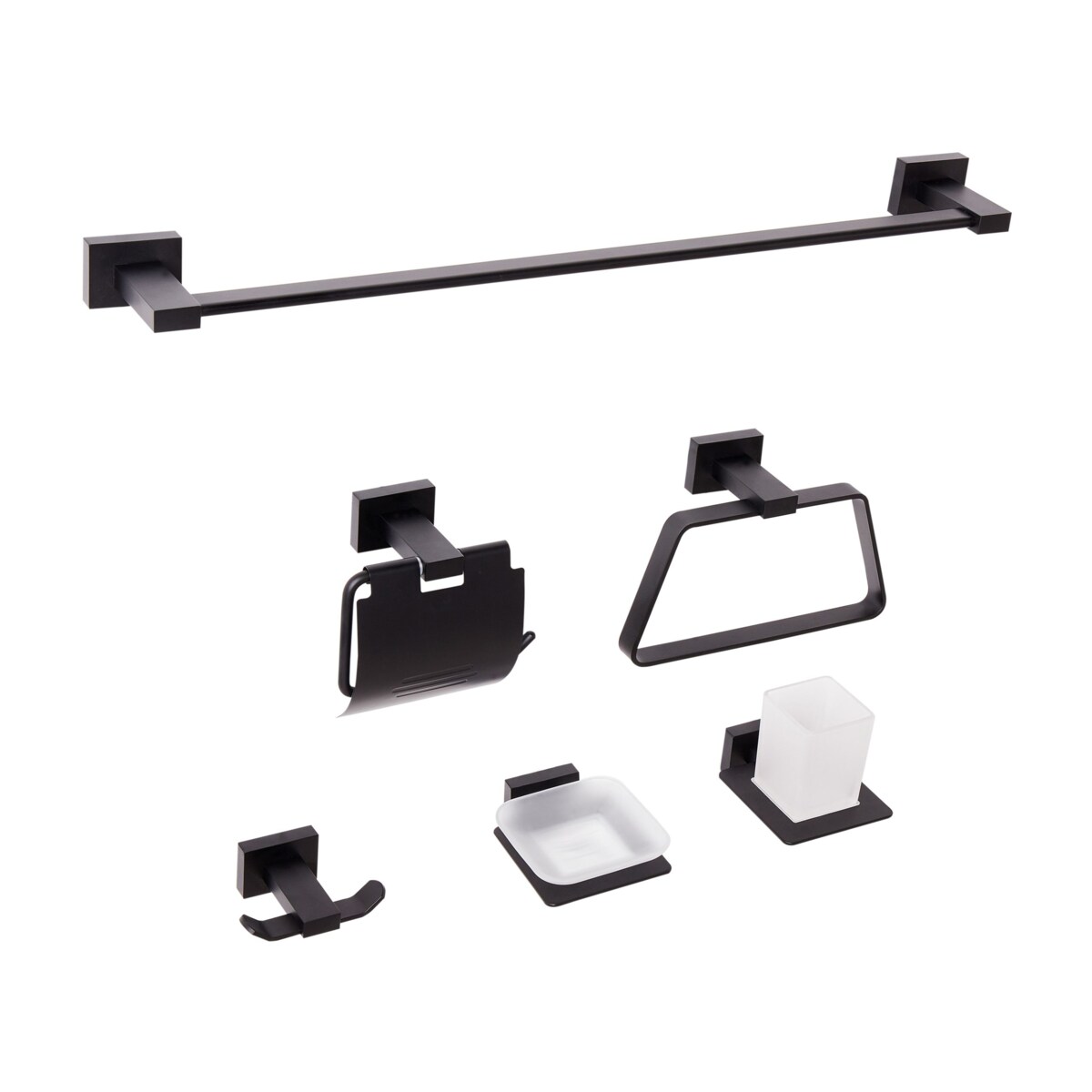 Zestaw akcesoriów toaletowych 6 elementów RIOHACHA Z uchwytami i haczykami na ręczniki Czarny
