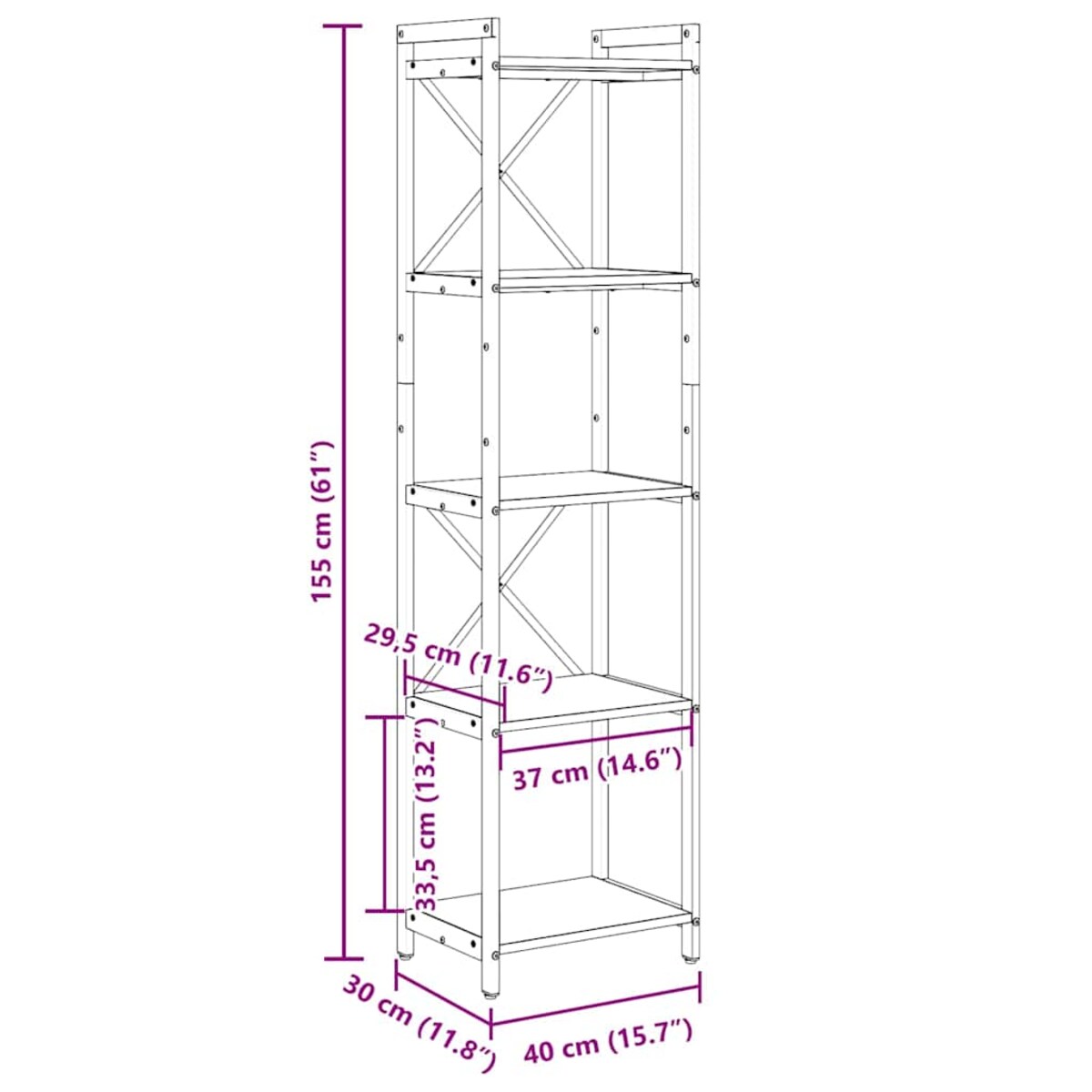 vidaXL Półka na książki Szary dąb sonoma 40 x 30 x 153 cm