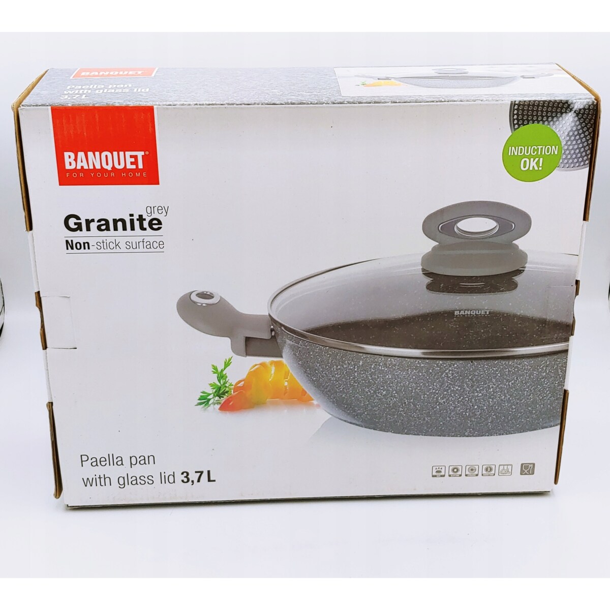 PATELNIA garnek wok do PAELLA GRANITE 28cm POKRYWA rączki do gotowania 3,7L