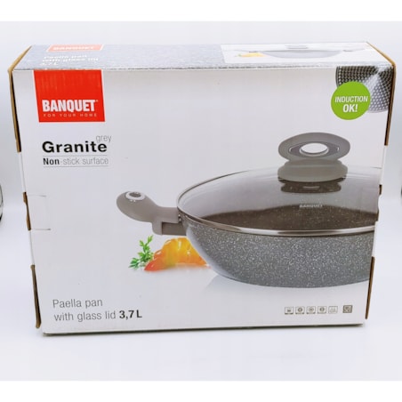 PATELNIA garnek wok do PAELLA GRANITE 28cm POKRYWA rączki do gotowania 3,7L