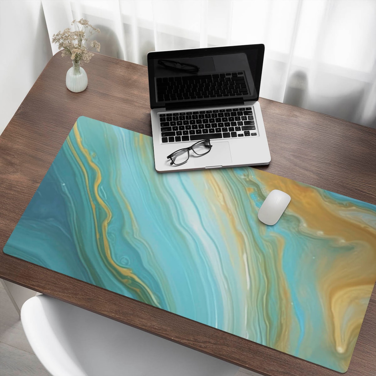 Turkusowa mata na biurko Abstrakcyjne fale, 120x60 cm