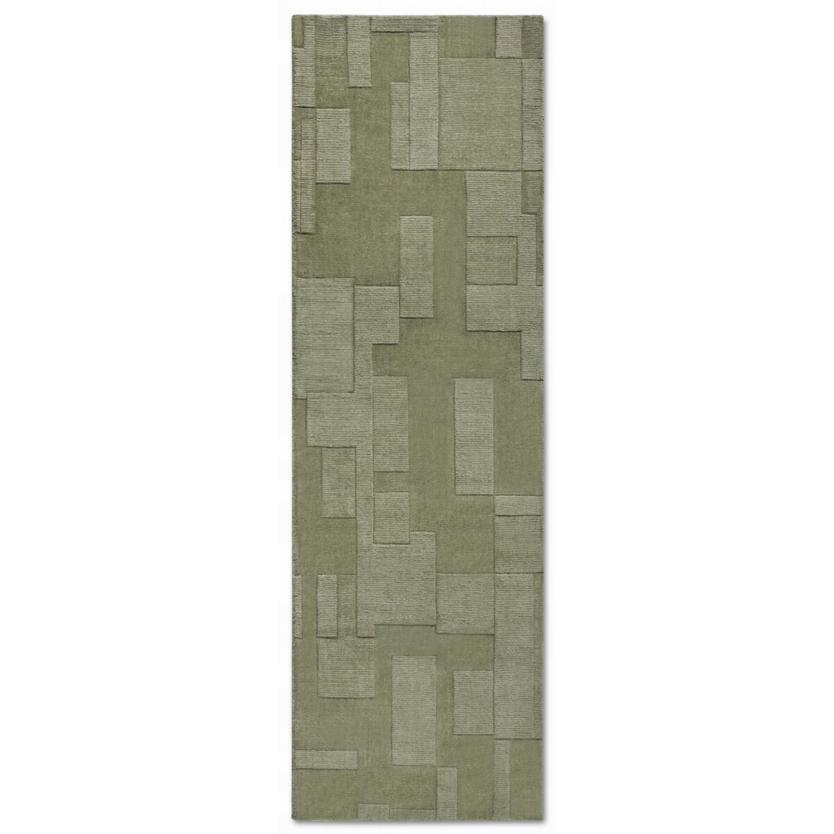 Chodnik wełniany do korytarza 80x250cm, zielony nowoczesny wzór 3D