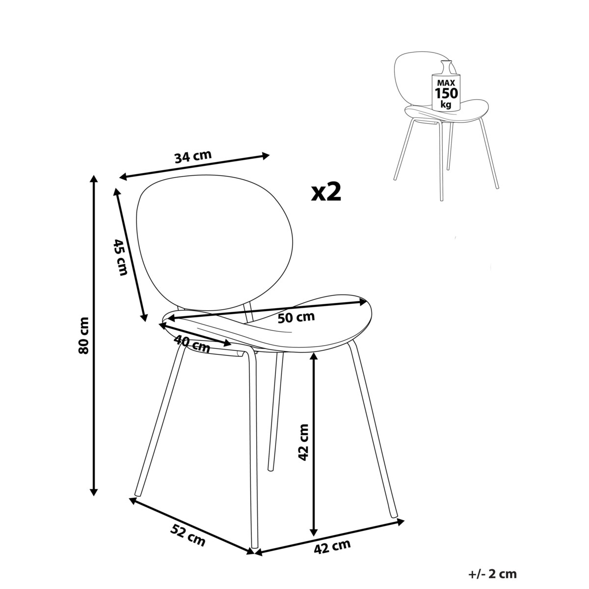 Zestaw 2 krzeseł do jadalni LUANA Boucle Jasnozielony