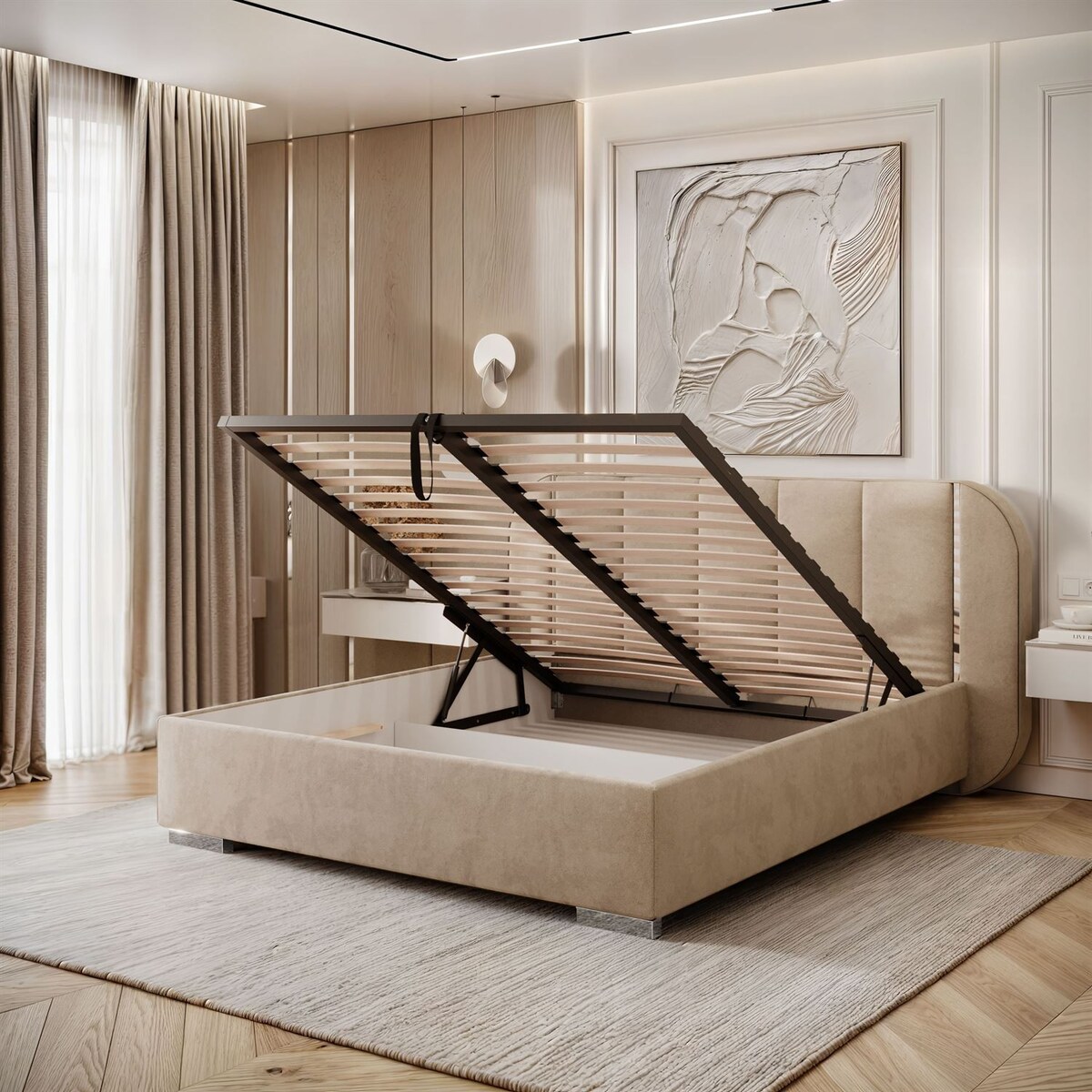 Łóżko tapicerowane AMARA SILVER, pojemnik, stelaż 32, 180x200, Royal Velvet 87170