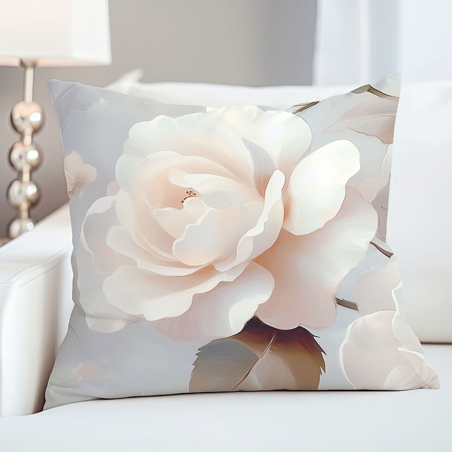 Poszewka satynowa 40x40 Riviera szara w kremowe róże, Satynlove Premium