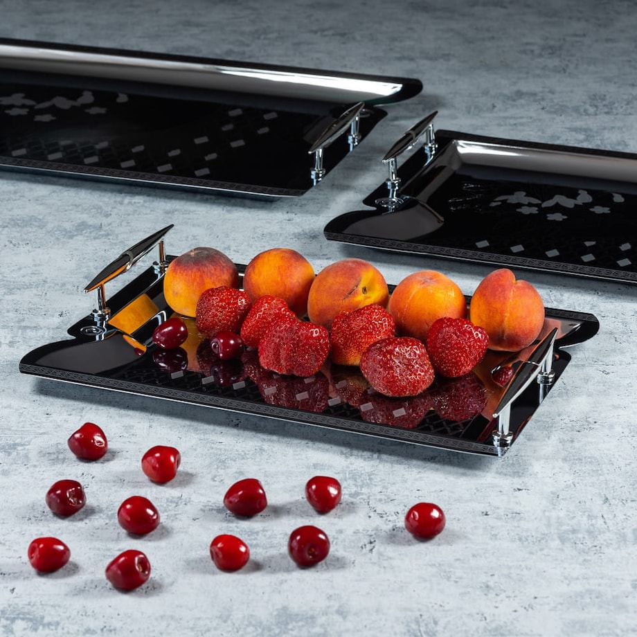 Zestaw 3 tac chromowanych do serwowania taca tacka KINGHOFF