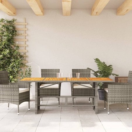 vidaXL Stół ogrodowy z akacjowym blatem, szary 190x80x74 cm, rattan PE