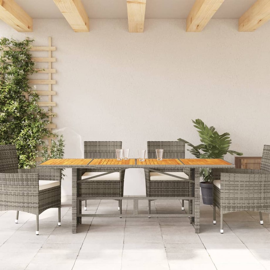 vidaXL Stół ogrodowy z akacjowym blatem, szary 190x80x74 cm, rattan PE