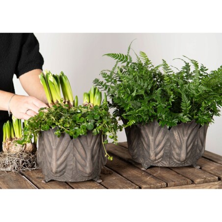 OSŁONKA NA DONICZKĘ LIŚCIE 28cm duża metalowa szara loft doniczka 2 szt