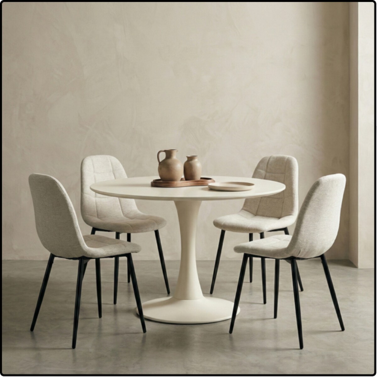 Krzesło tapicerowane pikowane beżowe z tkaniny wygodne nowoczesne do kuchni