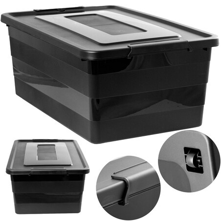 Pojemnik Plastikowy Pudełko Plastikowe Z Pokrywką Na Kółkach Box Czarny 40L