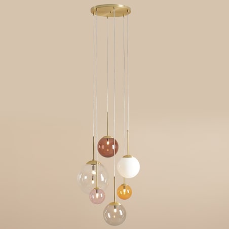 Lampa wisząca kaskada Bosso 1119K40_R Aldex kolorowe kule szklane mosiądz