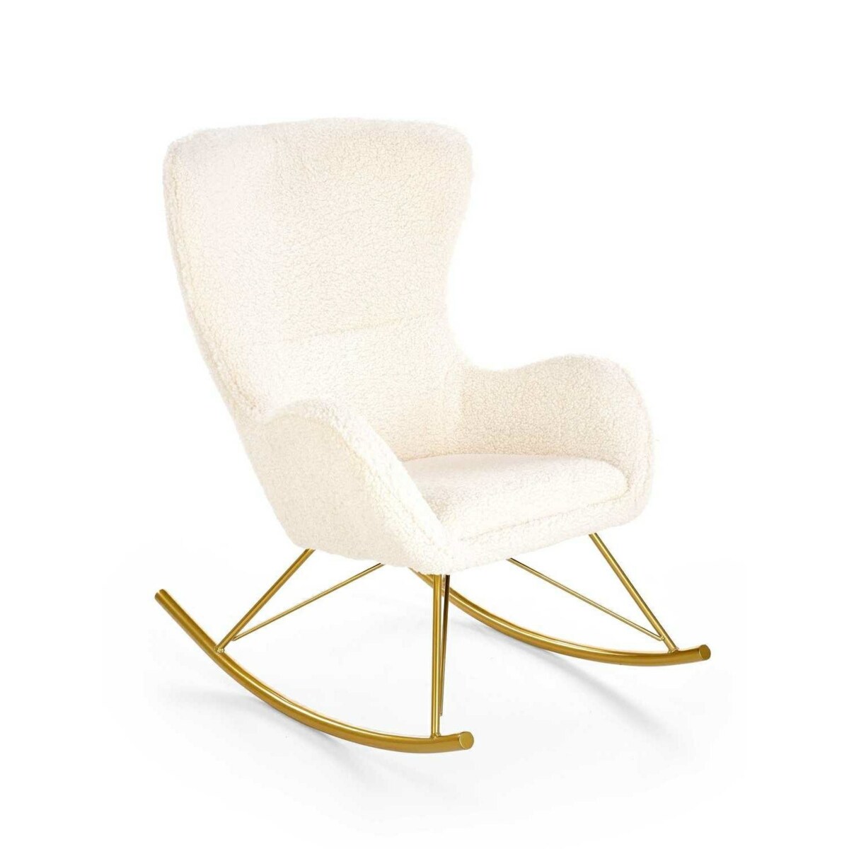 FOTEL NA BIEGUNACH Fadil KREMOWY tkanina bouclé ZŁOTE NOGI