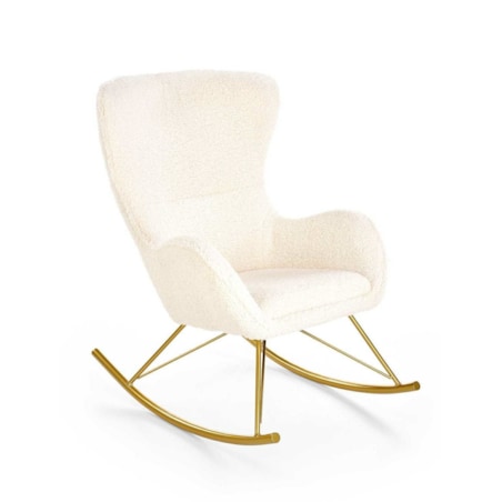FOTEL NA BIEGUNACH Fadil KREMOWY tkanina bouclé ZŁOTE NOGI