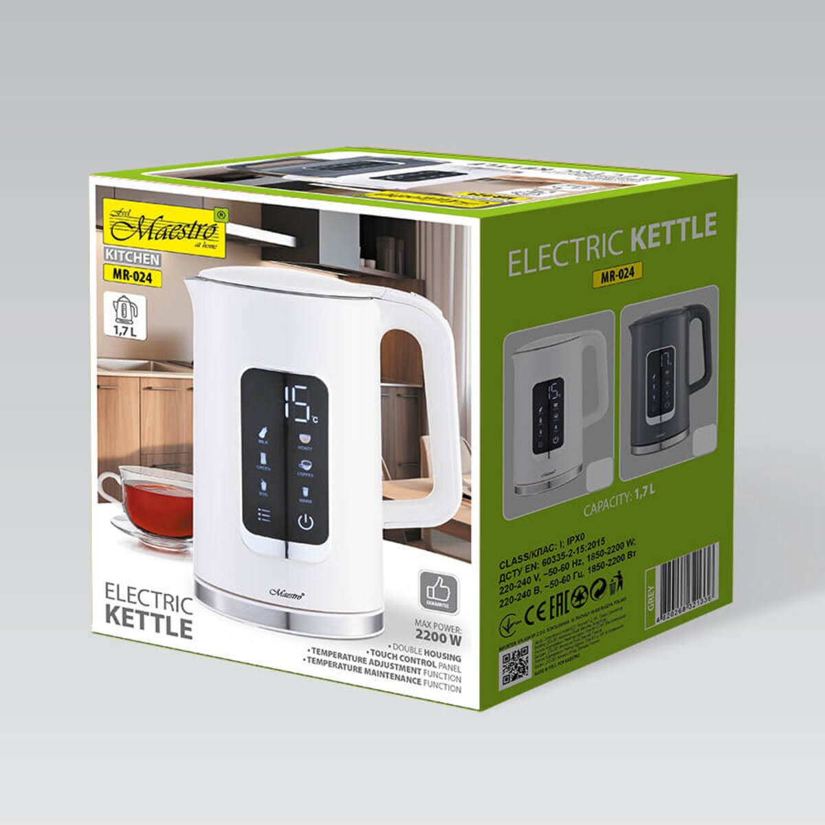 Maestro czajnik elektryczny 1.7L 2200W MR024GREY