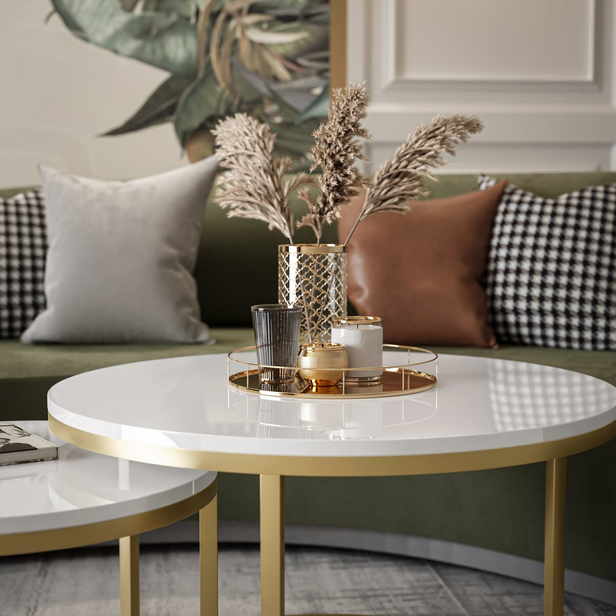 Okrągły stolik kawowy CIRI 2w1 złoty mat biały połysk