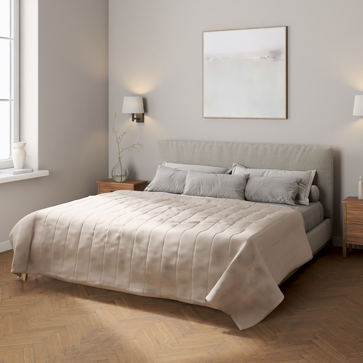 Narzuta pikowana w pasy 200x210 lniany