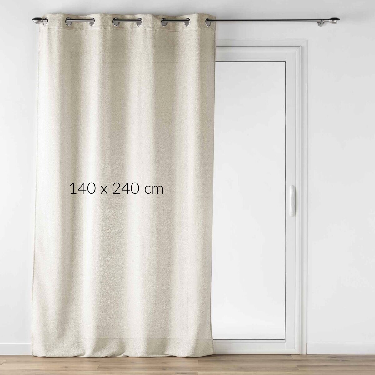 Beżowa firanka na przelotkach z efektem lnu, LUOLINE, 140 x 240 cm