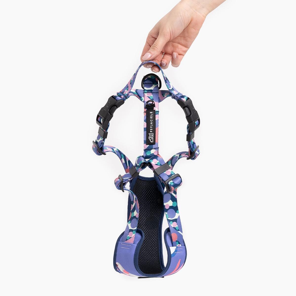 Szelki bezuciskowe dla psa lub kota "Pies z głową w dół" - Szerokość taśmy: 15mm, Rozmiar: XS