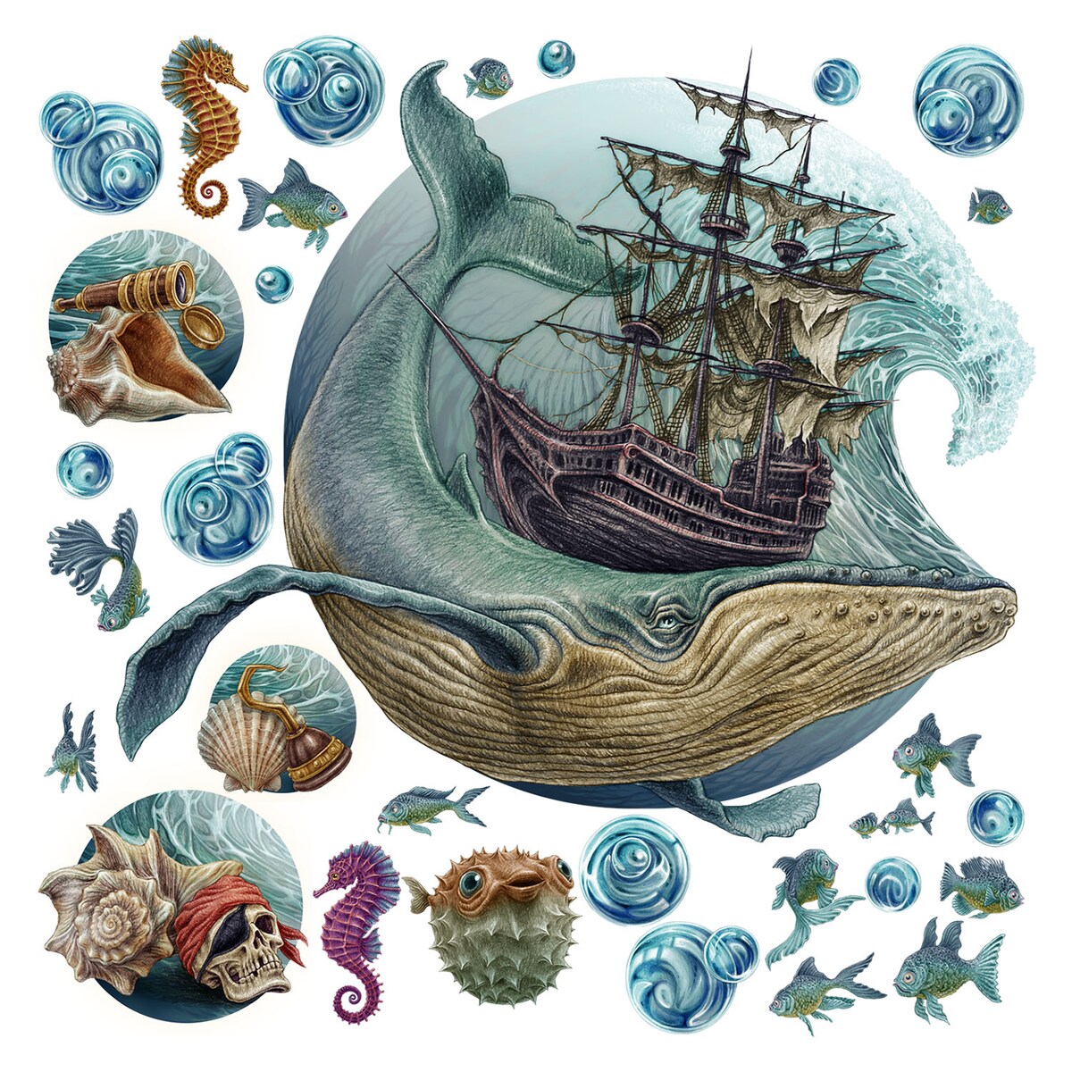 Zestaw naklejek na ścianę, Baśniowy świat, 80cm