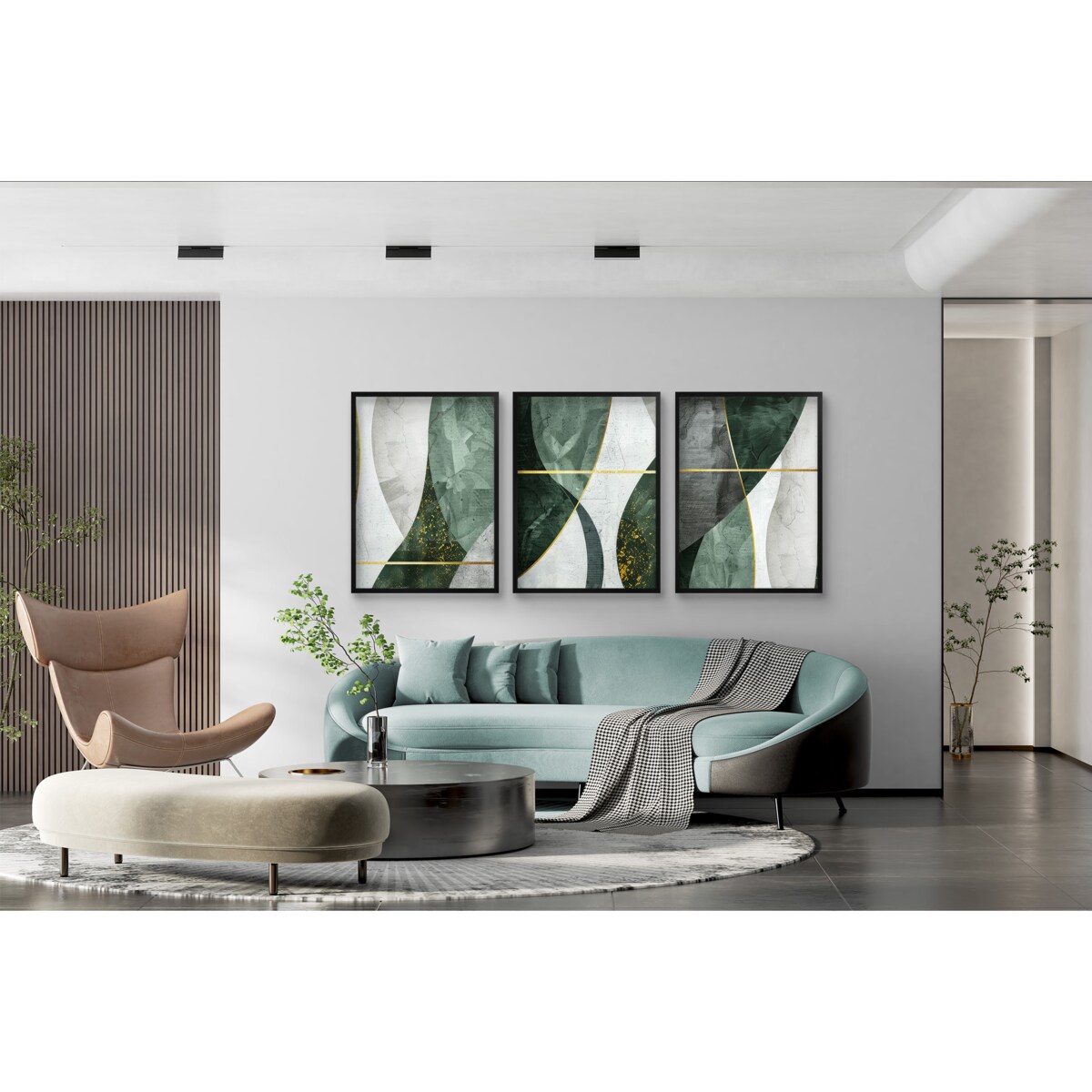 Plakaty Obrazy na ścianę ścienne ze Złotem Zielona Abstrakcja do Salonu